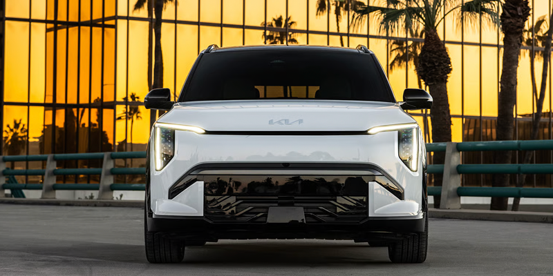Front view of the 2027 Kia EV3 featuring LED lighting