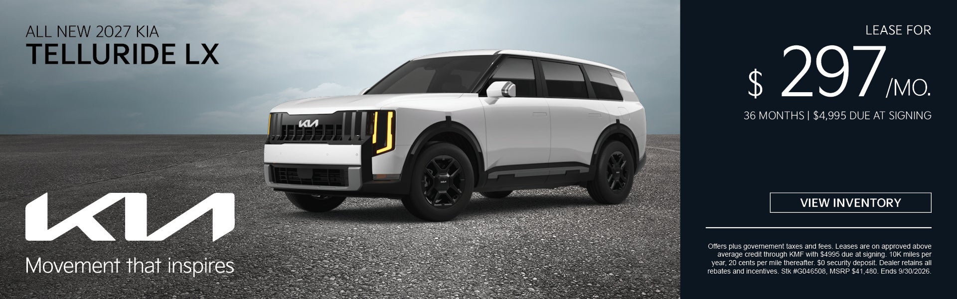2027 kia Telluride Lx $297/month