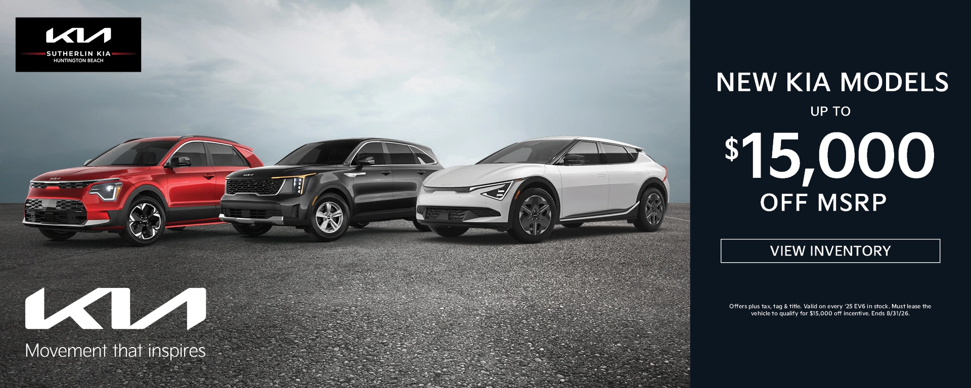 New Kia Model Upto 15000 Off MSRP at Sutherlin Kia Huntington Beach in Huntington Beach