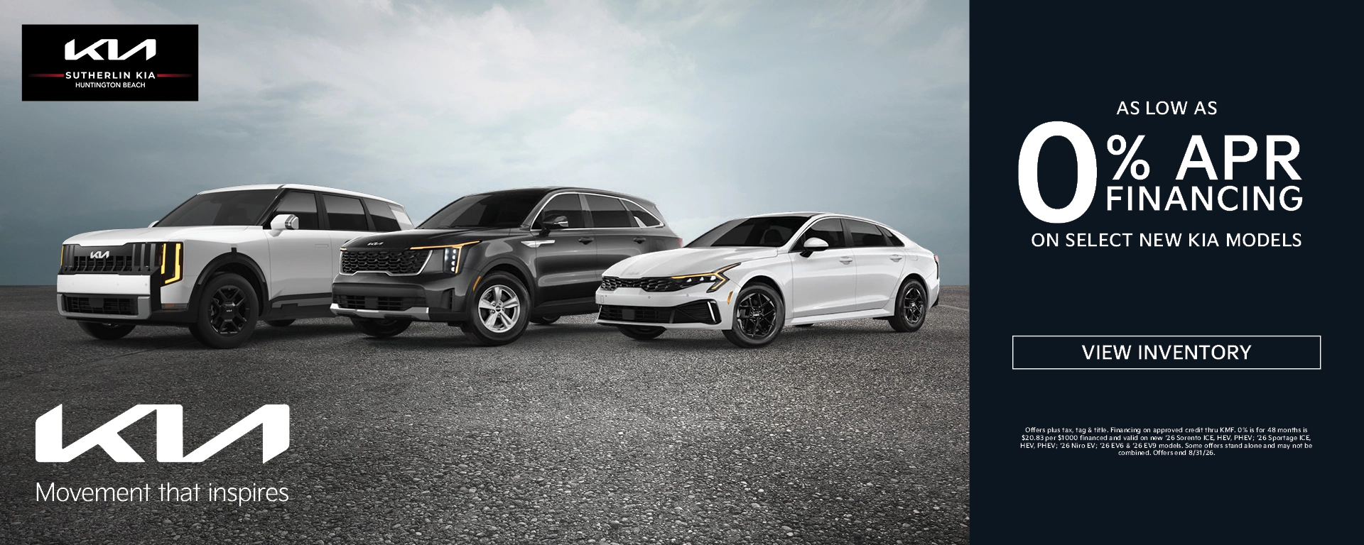 0% Financing on Selected Models at Sutherlin Kia Huntington Beach in Huntington Beach CA